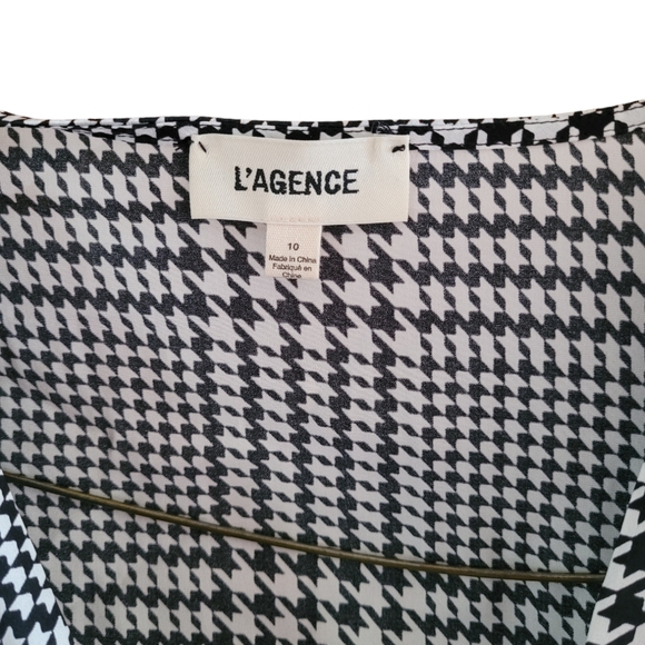 NWOT L'AGENCE Bensen Wrap Silk Houndstooth Blouse - Picture 8 of 13